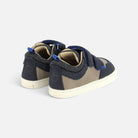 Basket barefoot Shoo Pom Tooties Easy en cuir velours bleu marine et beige avec fermeture scratch et semelle souple