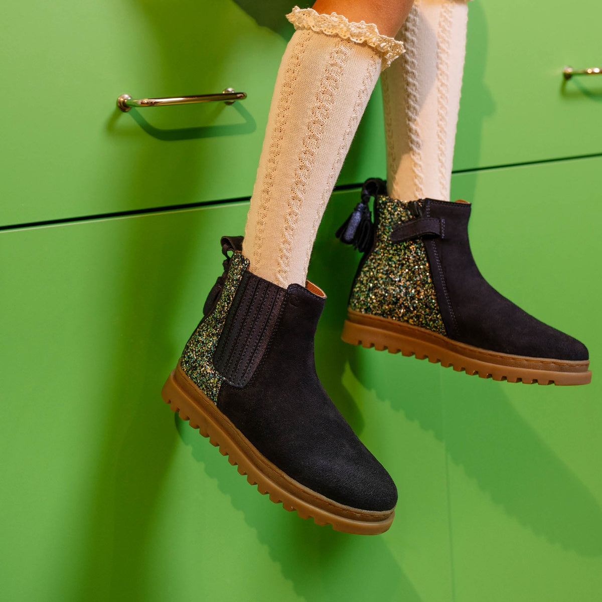 WONDER BOOTS - VELOURS-LAMINAT - NAVY--GLITTER - BOOTS & BOTTINES