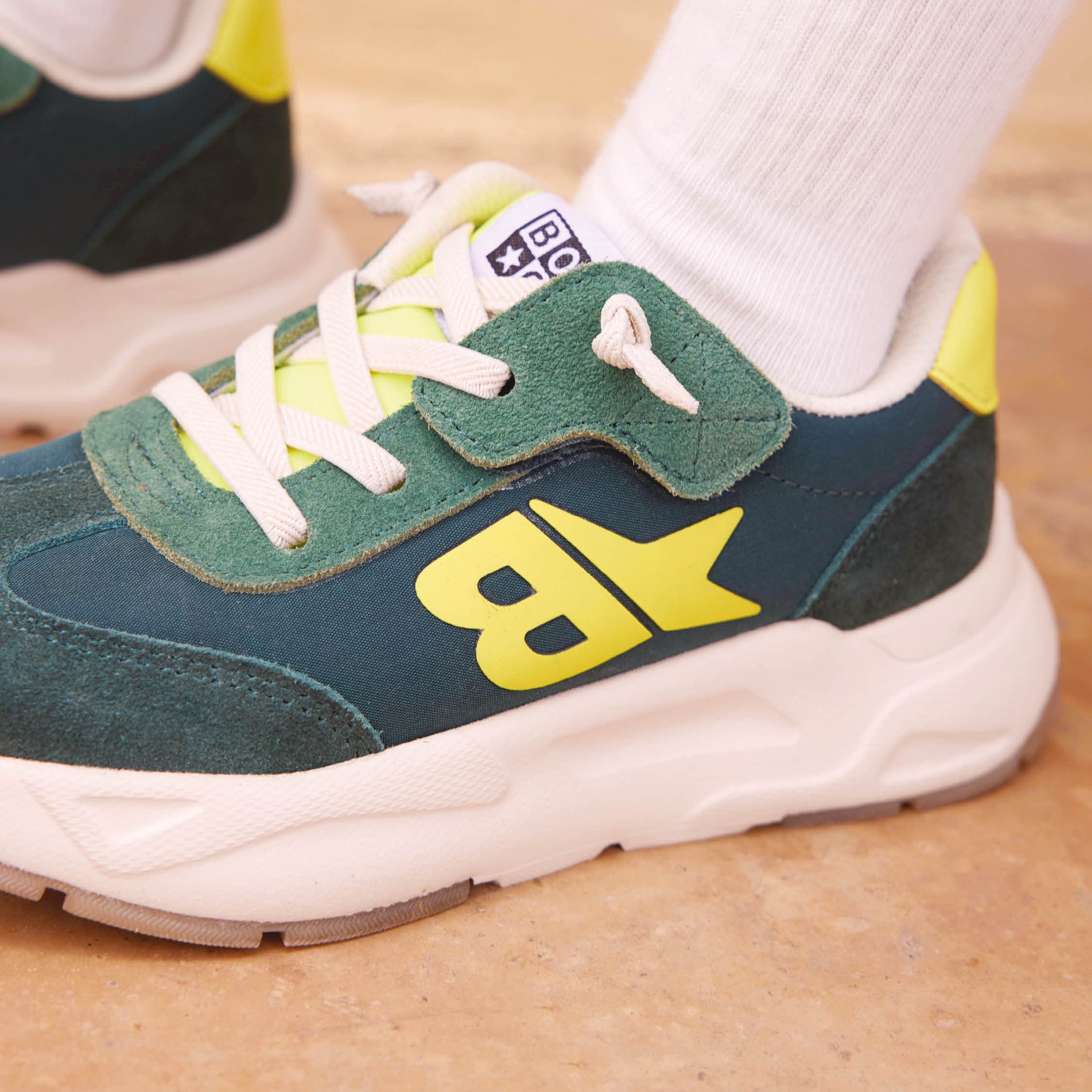 YARD BASKET - VELVET-NYLON - DK GREEN-FLUO YELLOW - SNEAKERS