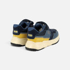 Baskets Shoo Pom pour enfant en cuir et mesh bleu marine et jaune avec semelle épaisse mouchetée et fermeture scratch