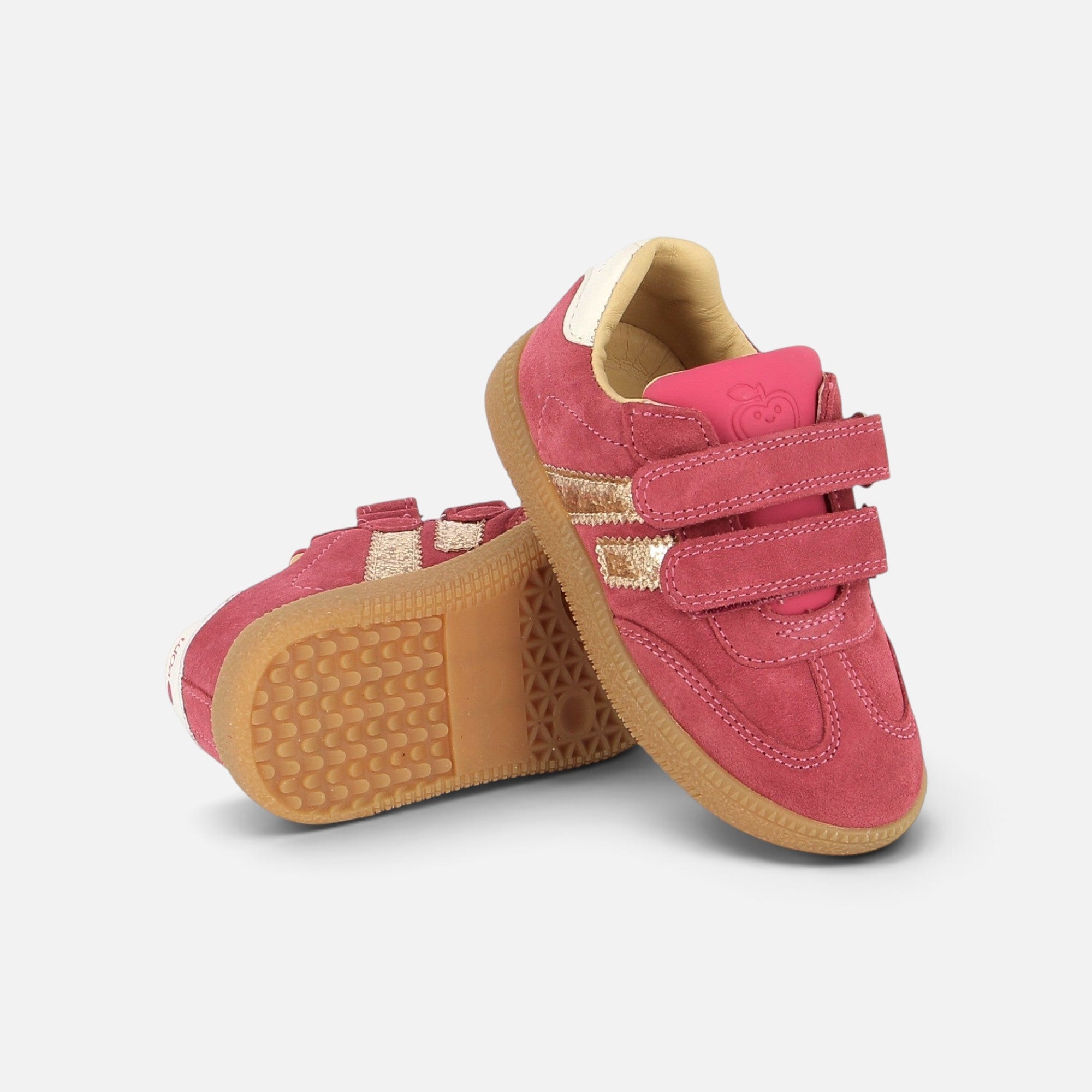 Baskets enfant Shoo Pom Yuzu Lo Scratch en velours rouge cerise avec double scratch et semelle en gomme souple