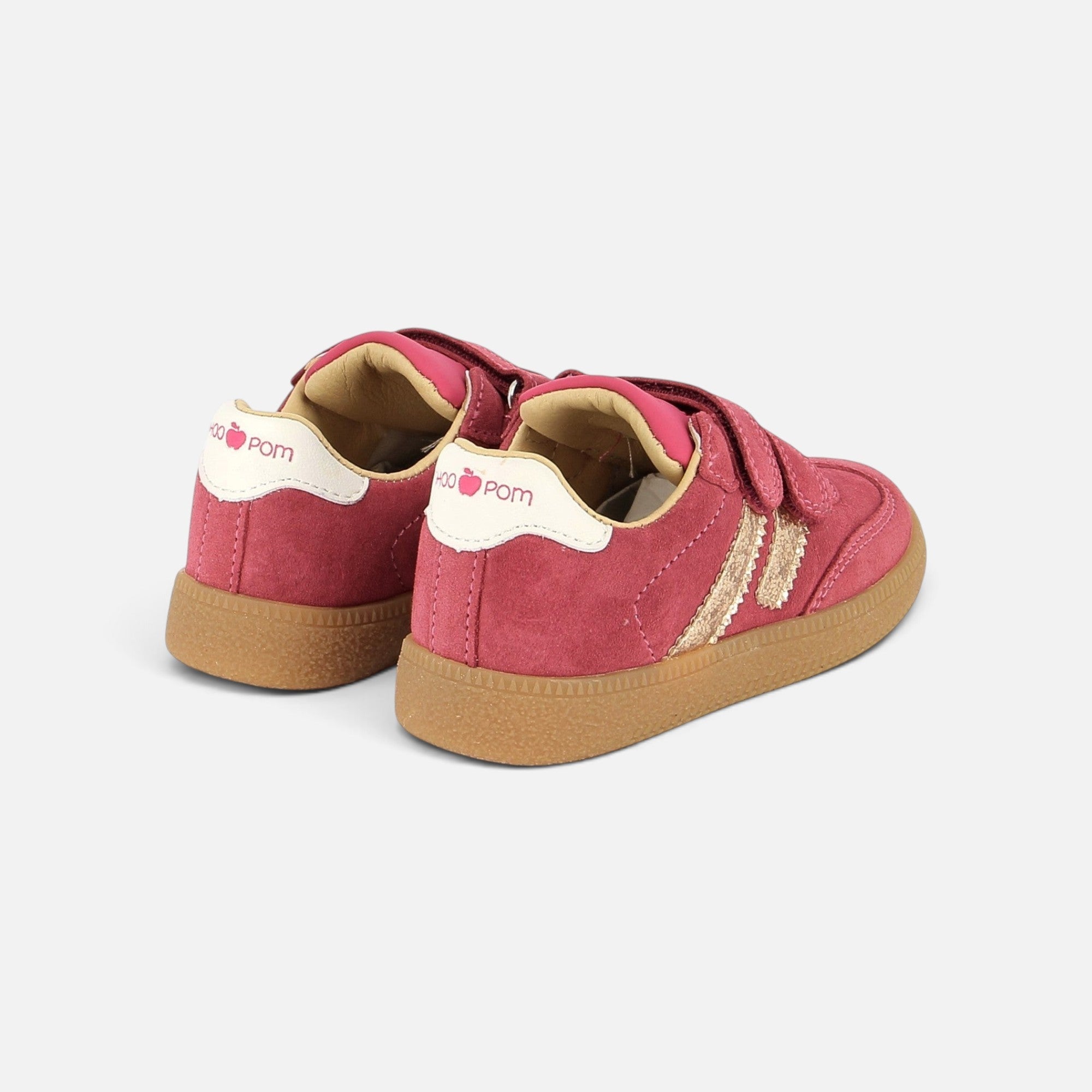 Baskets Shoo Pom Yuzu Lo Scratch en velours rouge cerise avec détails dorés et fermeture à double scratch