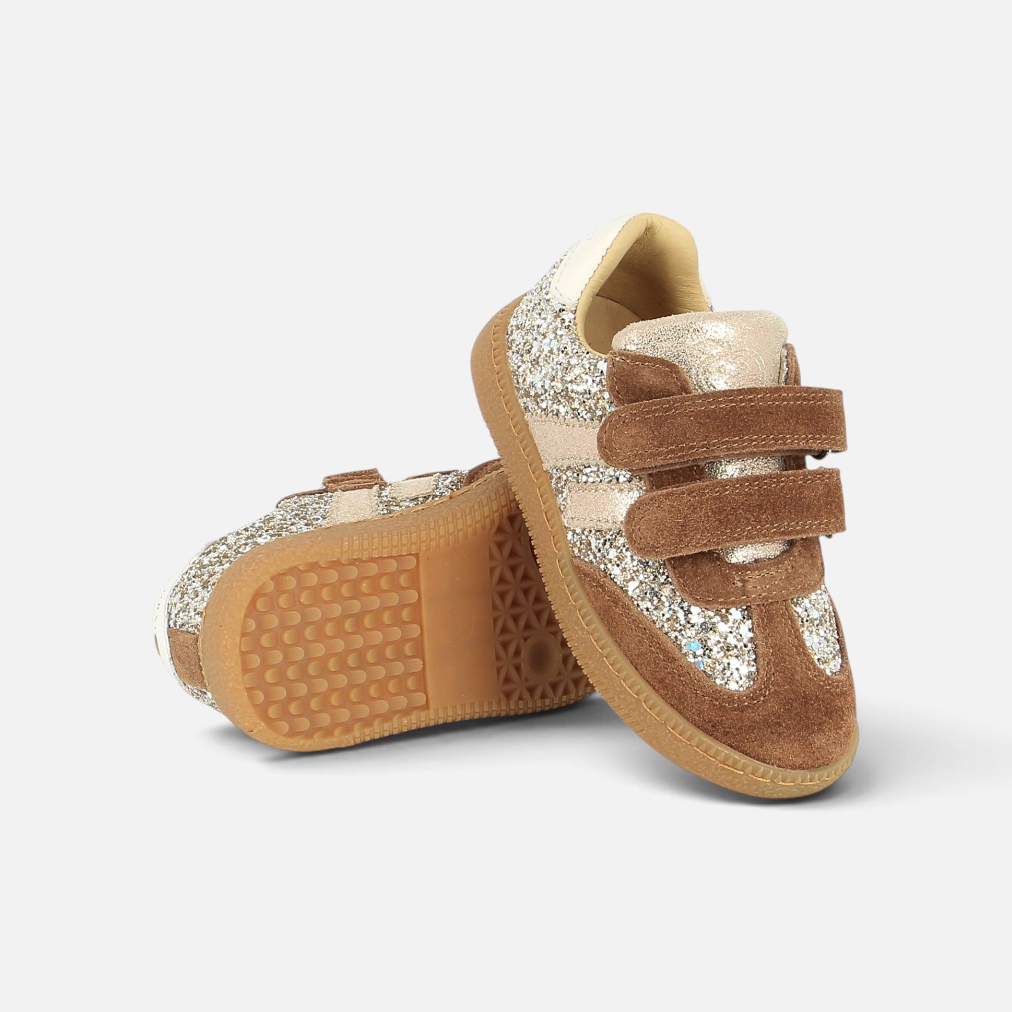 YUZU LO SCRATCH - VELOURS-GLITTER - BROWN-PLATINE - BASKETS