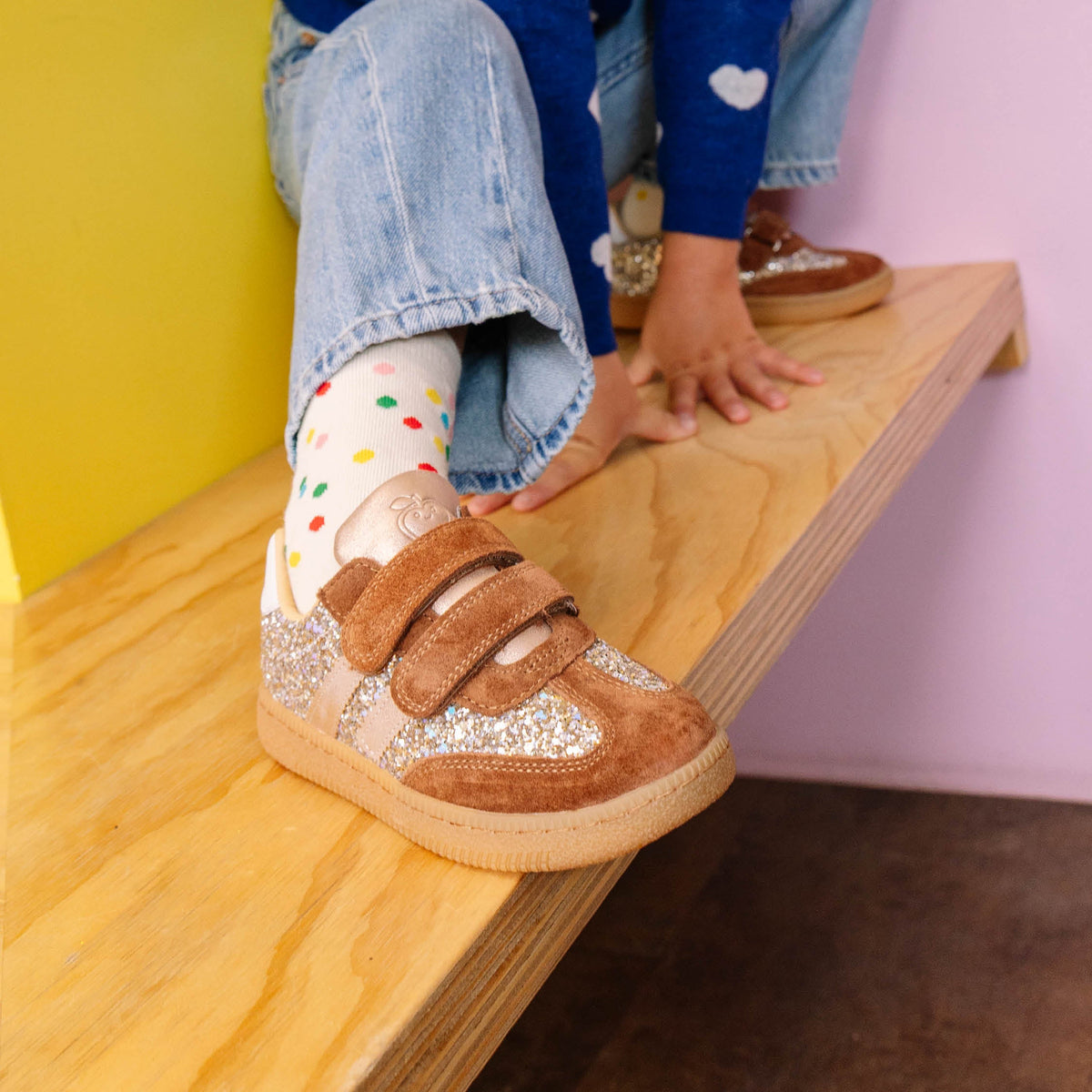 YUZU LO SCRATCH - VELOURS-GLITTER - BROWN-PLATINE - BASKETS