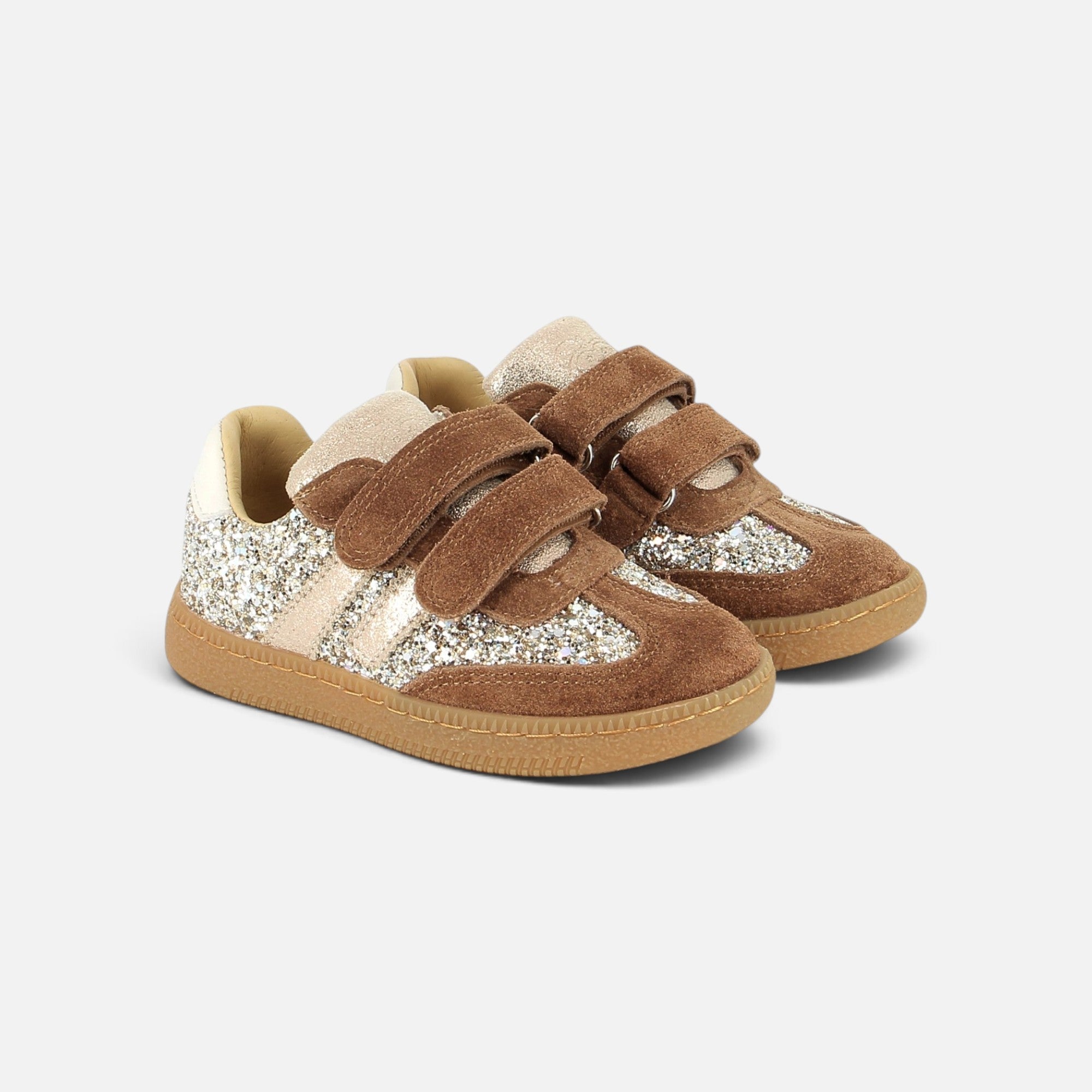 YUZU LO SCRATCH - VELOURS-GLITTER - BROWN-PLATINE - BASKETS